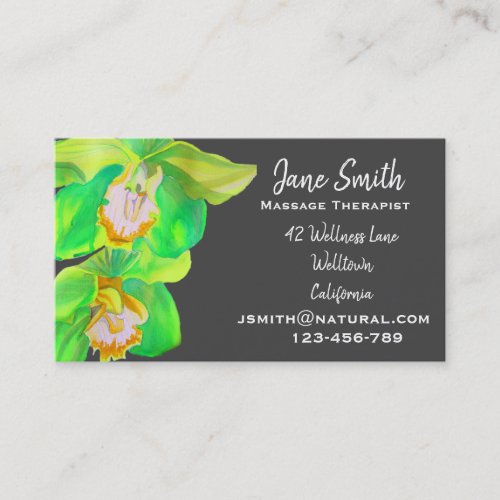 Massage Therapist Green orchid serene nature Business Card