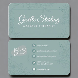 Massage Therapist Green Teal Floral  Business Card