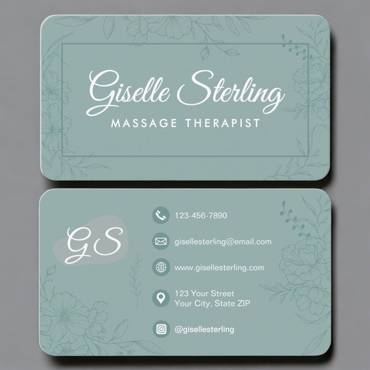 Massage Therapist Green Teal Floral Business Card
