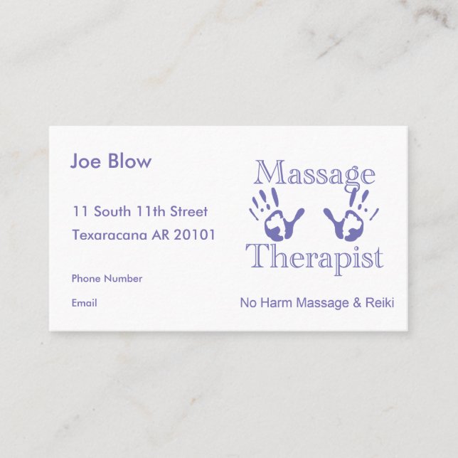 Massage therapist hand prints appointment card (Front)