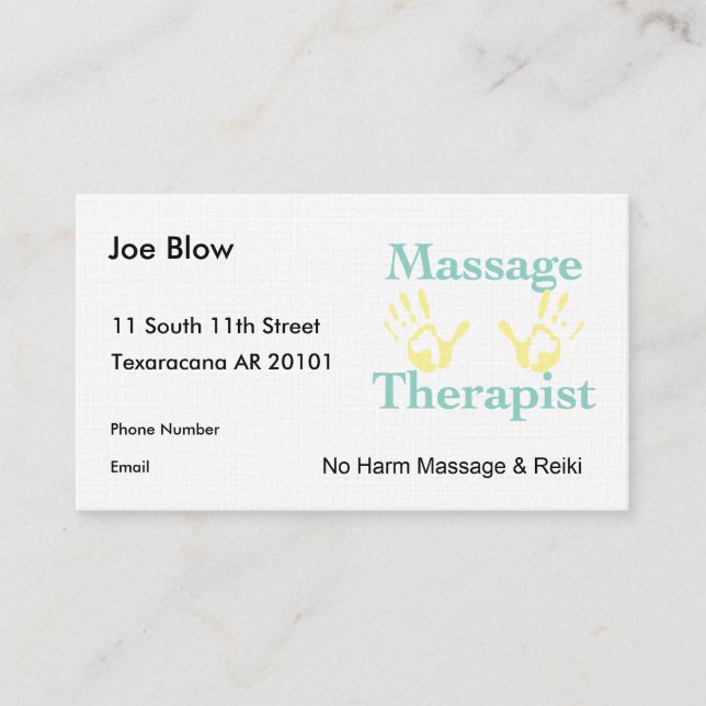 Massage therapist hand prints appointment card (Front)