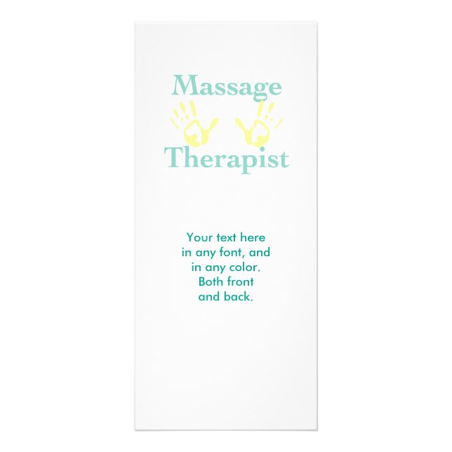 Massage therapist hand prints rack card (Front)