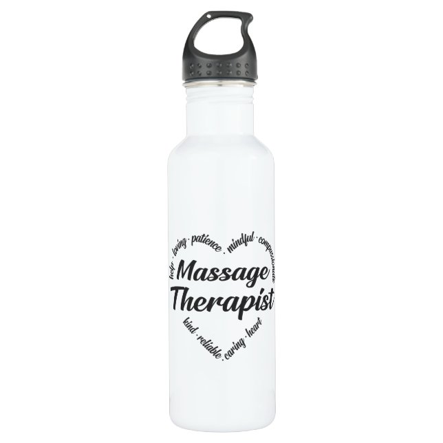 Massage Therapist Heart Word Cloud Stainless Steel Water Bottle (Front)