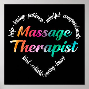 Massage Therapist Heart Word Cloud Watercolor Poster