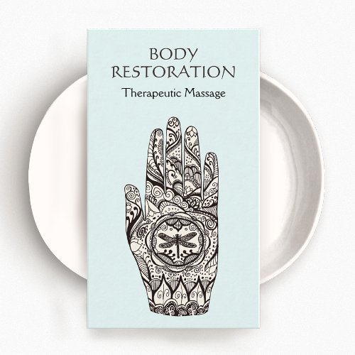 Massage Therapist Henna Dragonfly Tattoo Hand 1 Business Card Template