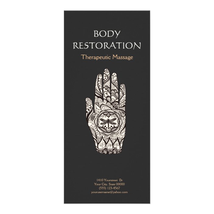 Massage Therapist Henna Dragonfly Tattoo Hand 4 Rack Card Zazzle Com