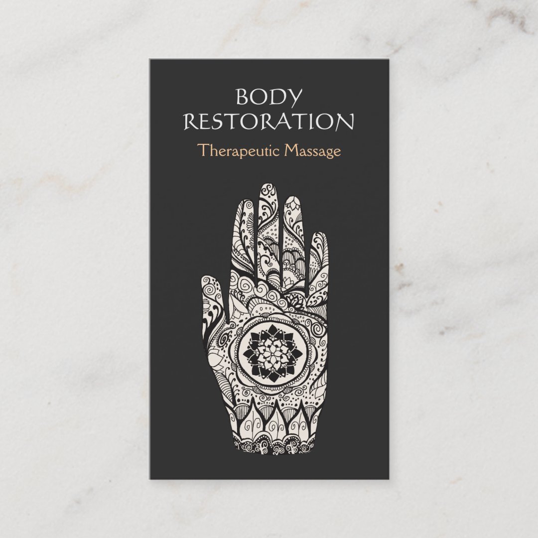 Massage Therapist Henna Lotus Tattoo Hand 4 Business Card Zazzle