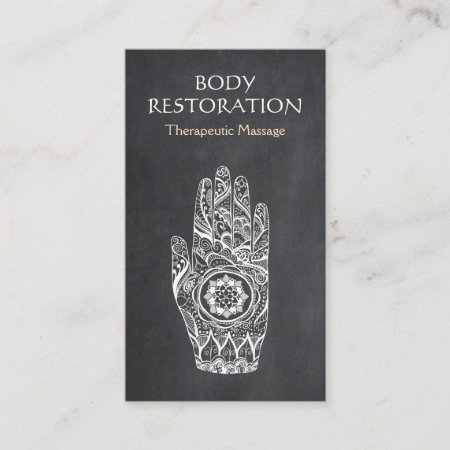 Massage Therapist Henna Lotus Tattoo Hand Business Card