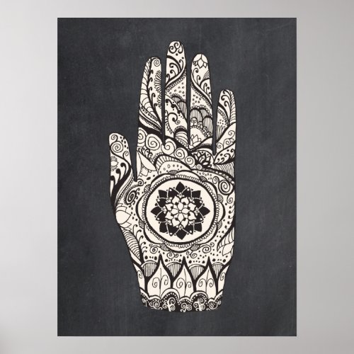 Massage Therapist Henna Tattoo Hand Lotus Art Poster