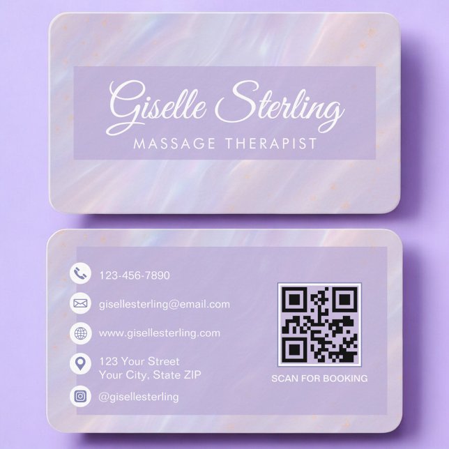 Massage Therapist Iridescent QR Code Professional Business Card (Creator Uploaded)