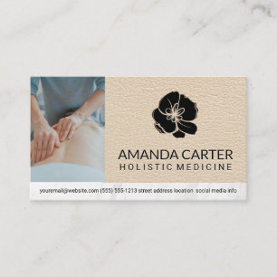 Massage Therapist   Leather   Flower Icon Business Card