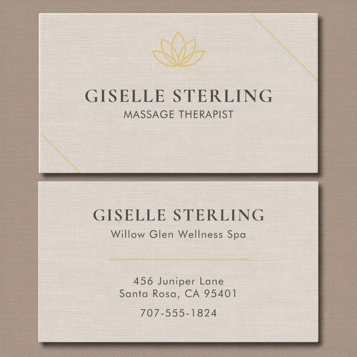 Massage Therapist Linen Neutral Minimalist Lotus Business Card