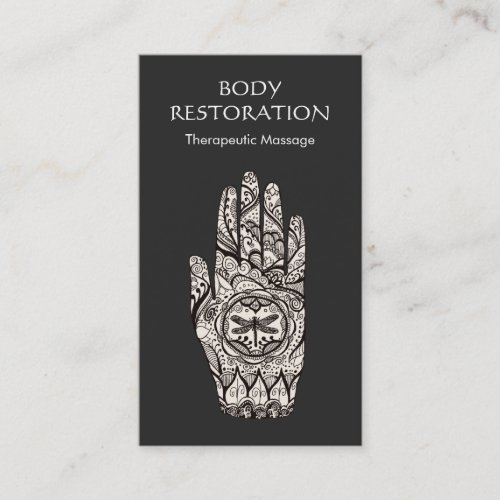 Massage Therapist Logo Henna Dragonfly Tattoo Hand Business Card