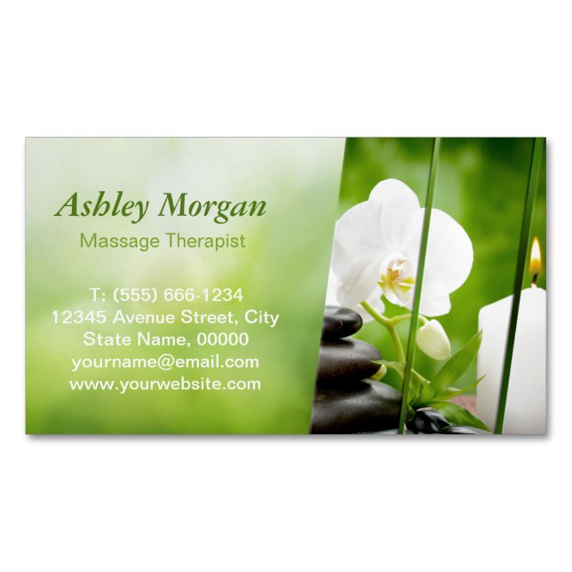 Massage Therapist Meditation Zen Spa Salon Magnetic Business Card (Front)