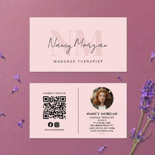 Massage Therapist Monogram Photo Blush Pink Business Card