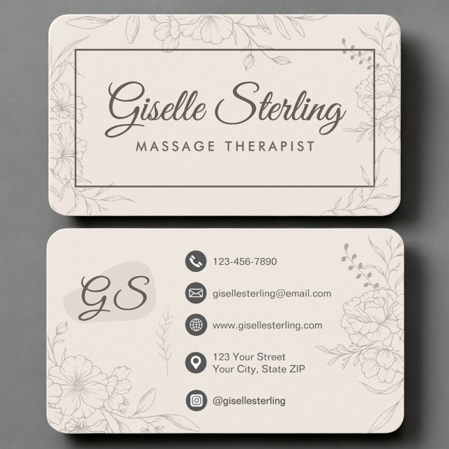 Massage Therapist Neutral Floral Business Card (Creator Uploaded)