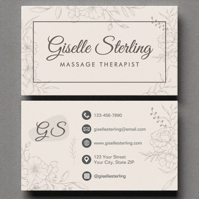 Massage Therapist Neutral Ivory Floral Elegant Business Card (Creator Uploaded)