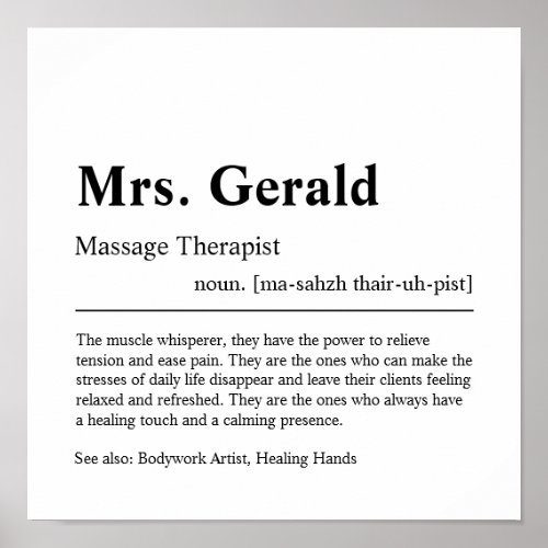 Massage Therapist Personalized Gift Poster