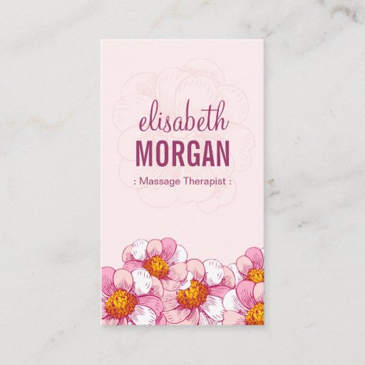 Customizable Massage Therapist - Pink Boutique Flowers Business Card