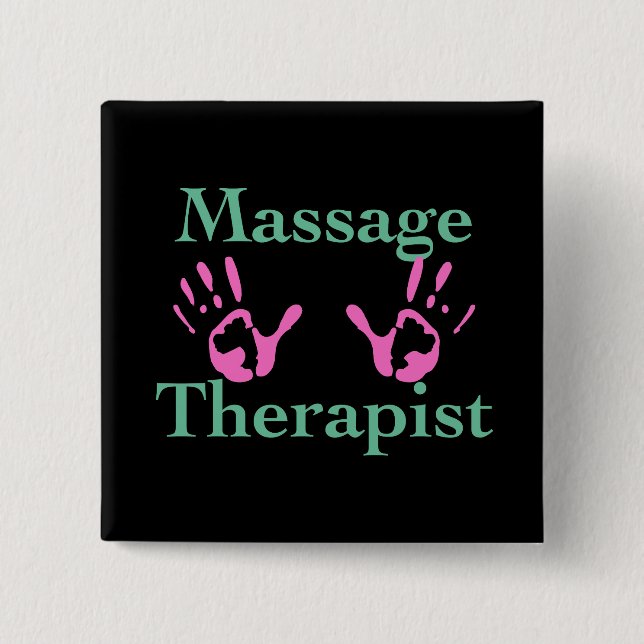 Massage Therapist: Pink Hand Prints Pinback Button (Front)
