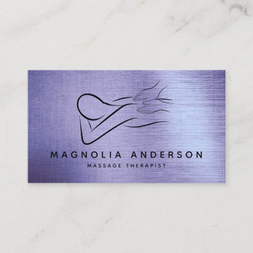 Massage Therapist Purple Foil Brushed Metal Business Card