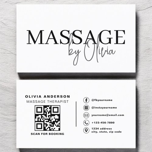 Massage Therapist QR Code Black White Business Card