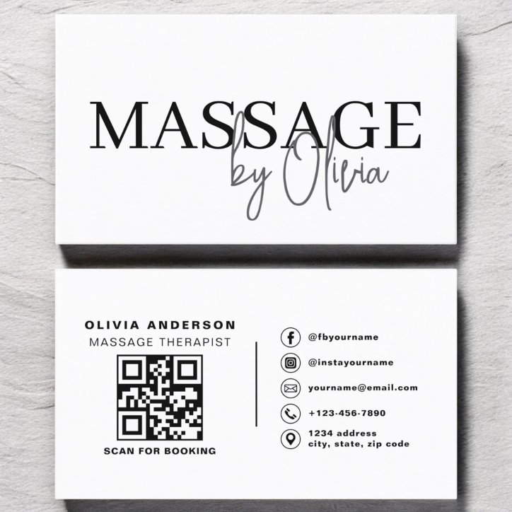 Massage Therapist QR Code Black White Business Card
