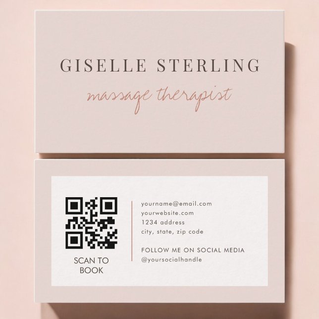 Massage Therapist QR Code Blush Pink  Business Card (Creator Uploaded)