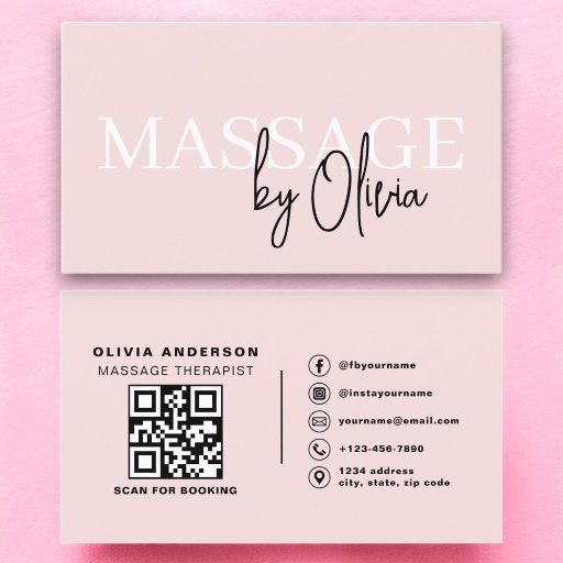 Customizable Massage Therapist QR Code Blush Pink  Business Card