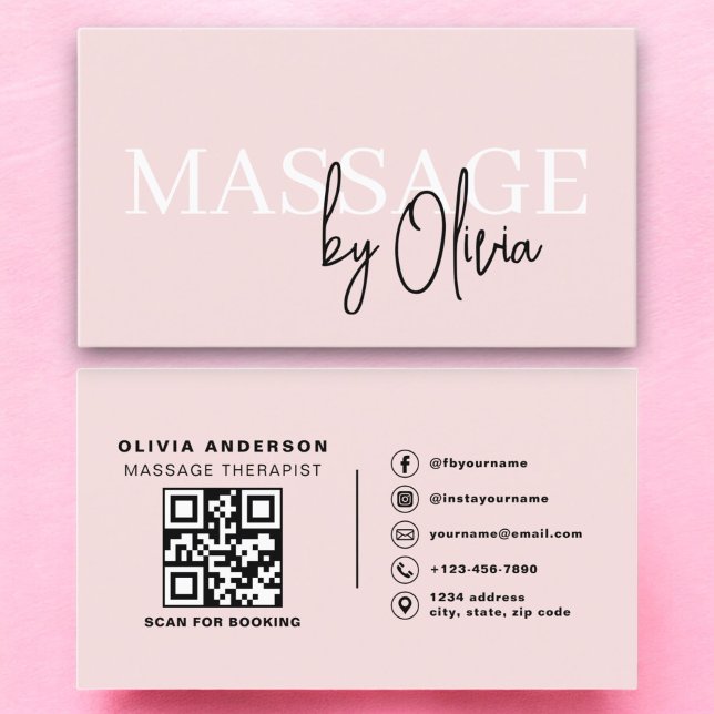 Massage Therapist QR Code Blush Pink  Business Card (Creator Uploaded)