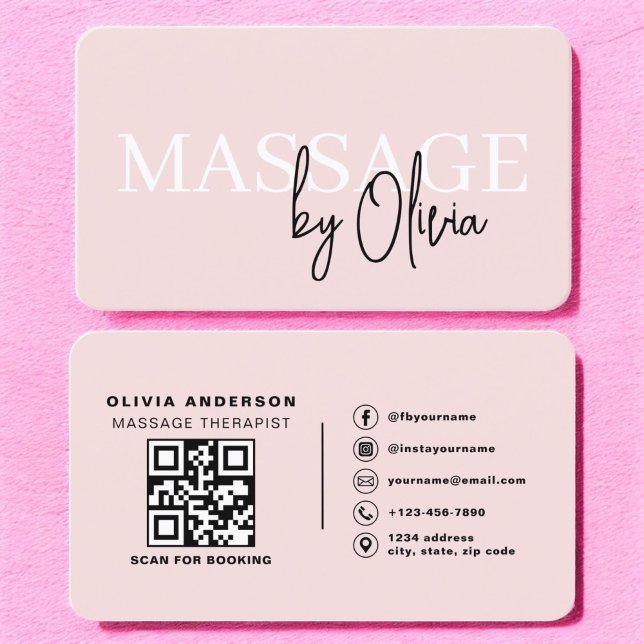 Massage Therapist QR Code Blush Pink  Business Card (Creator Uploaded)
