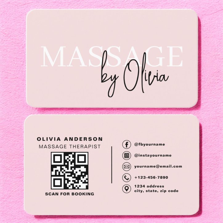 Massage Therapist QR Code Blush Pink Business Card