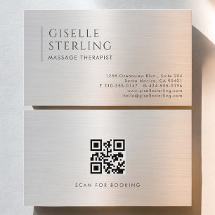 Massage Therapist QR Code Brushed Metal Business Card