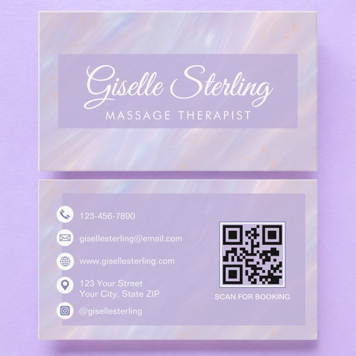 Massage Therapist QR Code Iridescent Opal Business Card