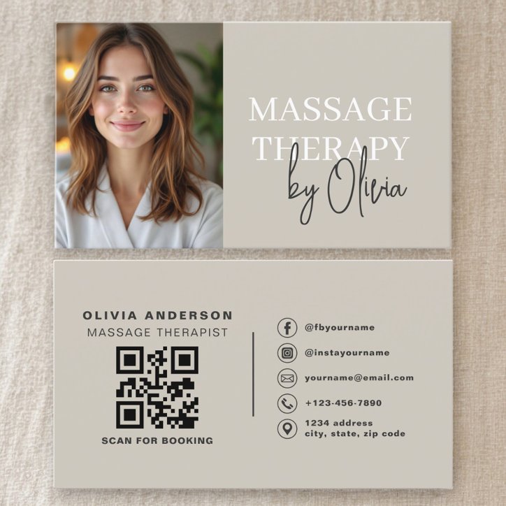 Massage Therapist QR Code Photo Business Card