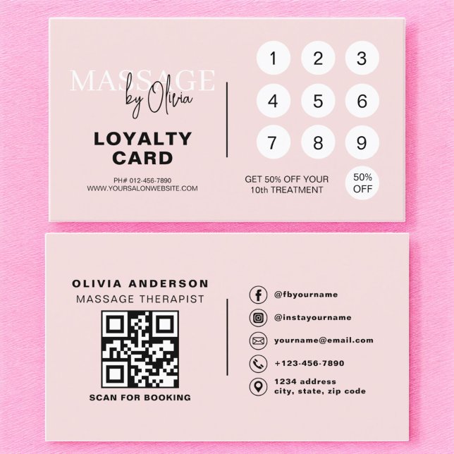 Massage Therapist QR Code Pink Loyalty Card (Creator Uploaded)