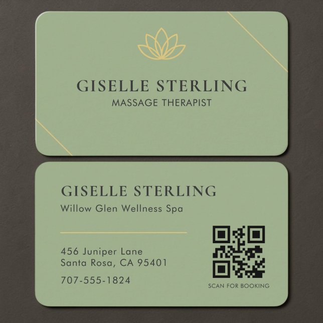 Massage Therapist QR Code Sage Green  Business Card (Creator Uploaded)