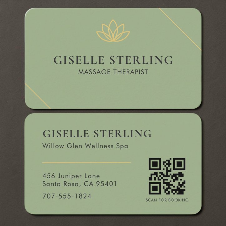 Massage Therapist QR Code Sage Green Business Card