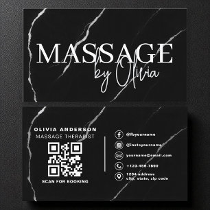 Massage Therapist QR Code Silver Black Marble Business Card