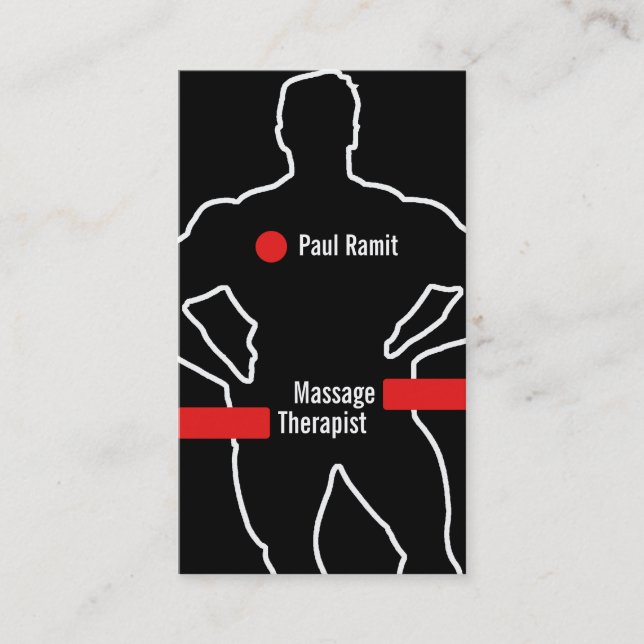 Massage Therapist Red Black Business Card (Front)