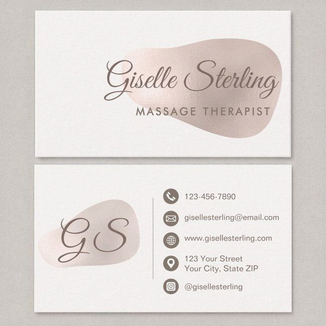 Massage Therapist Rose Gold Foil Blush Beauty Business Card (Creator Uploaded)