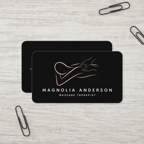 Massage Therapist Rose Gold Foil Brushed Metal Bus Business Card