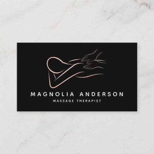 Massage Therapist Rose Gold Foil Brushed Metal Business Card