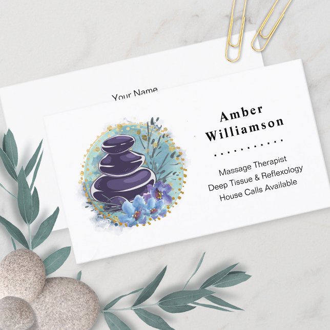Massage Therapist Salon Spa Stylist Zen Stones Business Card (Creator Uploaded)