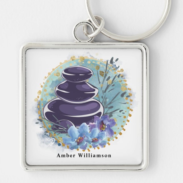 Massage Therapist Salon Spa Stylist Zen Stones  Keychain (Front)