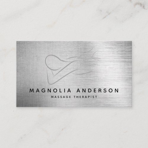 Massage Therapist Silver Foil Brushed Metal  Business Card