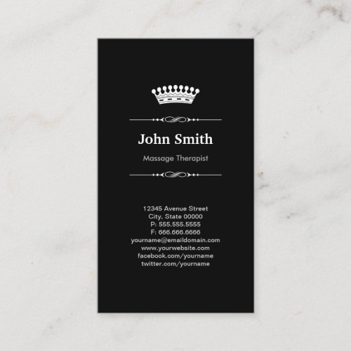 Massage Therapist Simple Elegant Royal Crown Business Cards