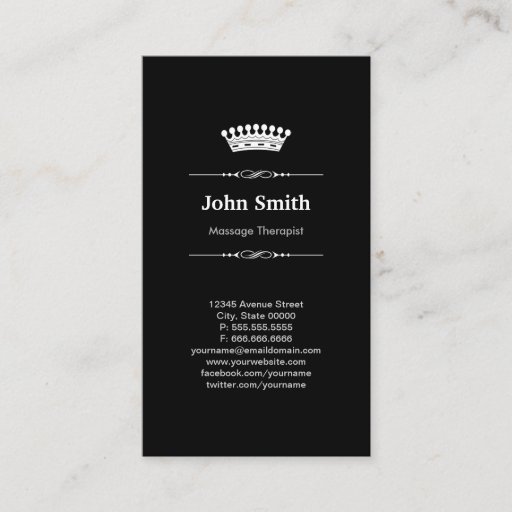 Customizable Massage Therapist Simple Elegant Royal Crown Business Cards