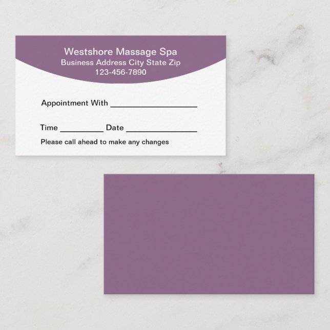 Massage Therapist Spa Appointment Cards (Front/Back)