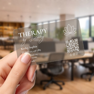 Massage Therapist Spa Lotus Taupe Transparent QR Clear Business Cards